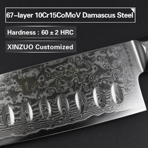 XINZUO 7 inch Santoku Knife 67 Layers Damascus Razor Steel Professional Chef Knife New Chinese Kitchen Knives Pakkawood Handle