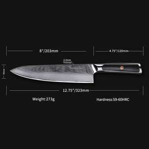 Sunnecko Profession 8" inch Chef Knife Japanese VG10 Core Steel Blade Razor Sharp Damascus Kitchen Knives G10 Handle Meat Cutter