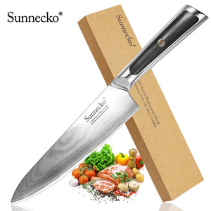 Sunnecko Profession 8" inch Chef Knife Japanese VG10 Core Steel Blade Razor Sharp Damascus Kitchen Knives G10 Handle Meat Cutter