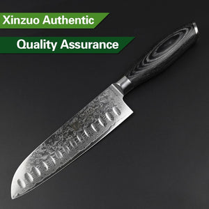 XINZUO 7 inch Santoku Knife 67 Layers Damascus Razor Steel Professional Chef Knife New Chinese Kitchen Knives Pakkawood Handle